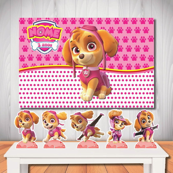 Kit Painel de Festa Skye Patrulha Canina 1,5x1,0m e Display
