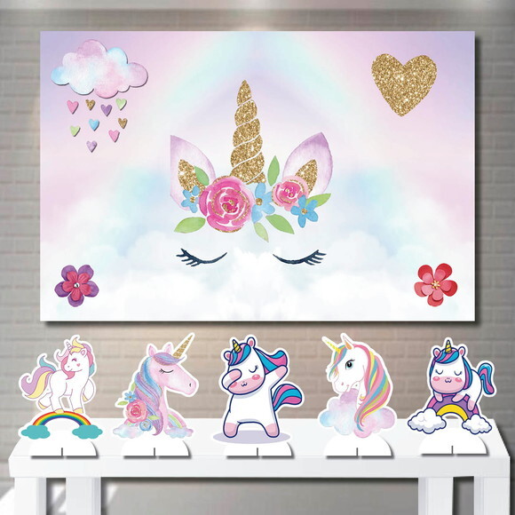Kit Painel Decoração 1,5x1,0m e Display mdf Unicórnio