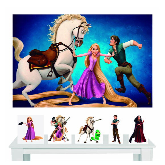 Kit Painel Decoração Rapunzel e Totem de Mesa - 1,50x1,00m