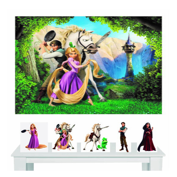 Kit Painel Decoração Rapunzel e Totem de Mesa - 1,50x1,00m