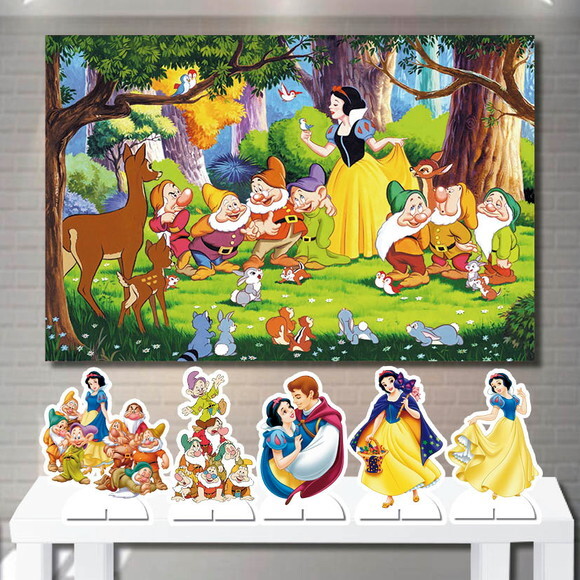 Kit Painel Enfeite Festa 1,5x1,0m e Display Branca de Neve
