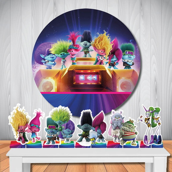 Kit Painel Redondo de Festa 1,5x1,5m e Display Trolls 3