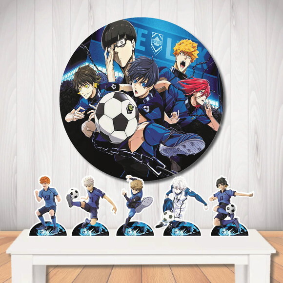 Kit Painel Redondo de Festa Blue Lock e Display de Mesa