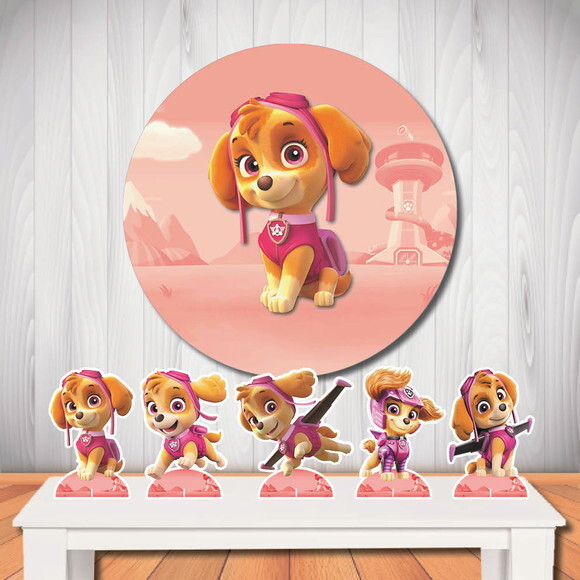 Kit Painel Redondo de Festa e Display Skye Patrulha Canina