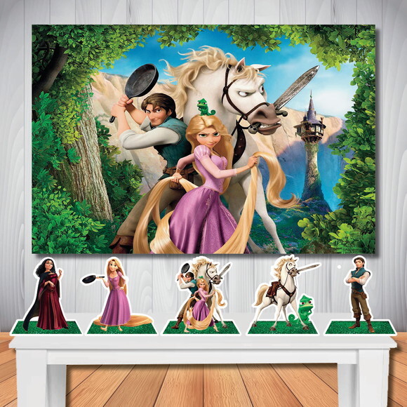 Kit Rapunzel Painel de Aniversário 1,5x1,0 e Display de Mesa