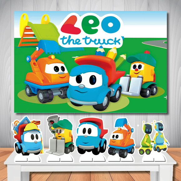 Painel Aniversário e Kit Display de Mesa mdf Leo Caminhão
