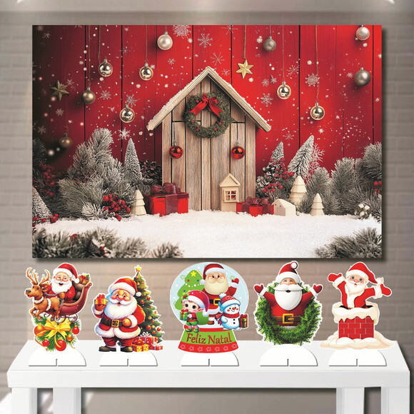 Painel Cenário de Festa 1,5x1,0m e Kit Display mdf Natal