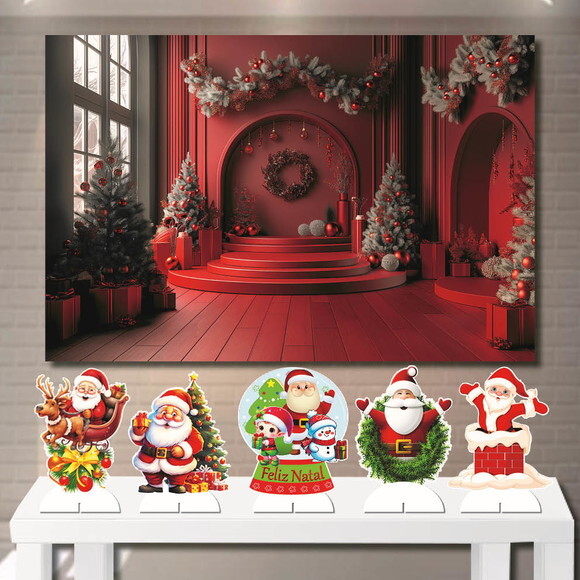 Painel Cenário Mega 1,5x1,0m e Kit Display de Mesa mdf Natal