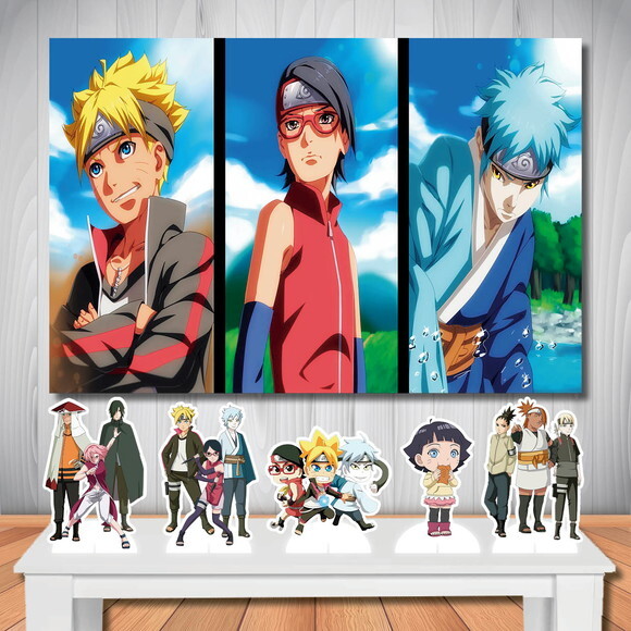 Painel de Aniversário Cenário Boruto e Kit Display de Mesa