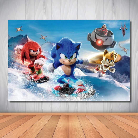 Painel de Aniversário Infantil Sonic Filme 2 - 1,50x1,00m
