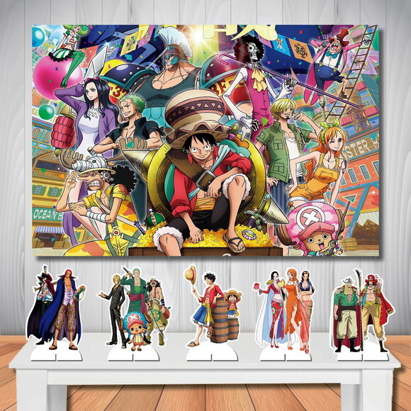 Painel de Aniversário One Piece 1,50x1,00m e Kit Display mdf