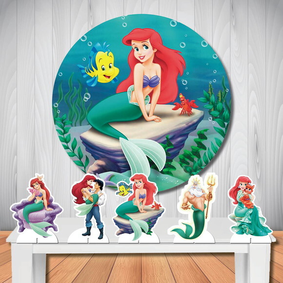 Painel de Aniversário Redondo e Display Pequena Sereia