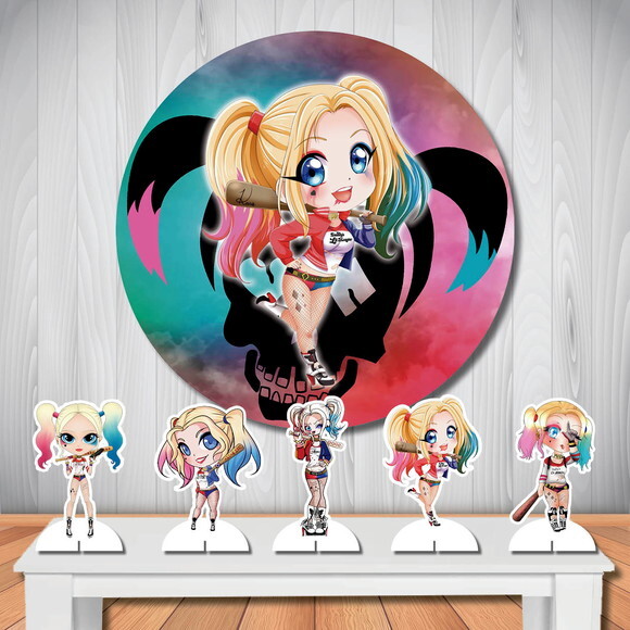 Painel de Festa Redondo e Display Arlequina Cute