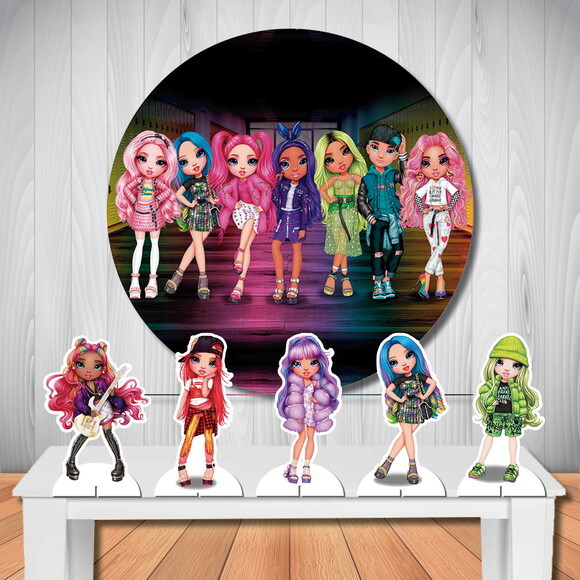 Painel de Festa Redondo Rainbow e Display de Mesa mdf