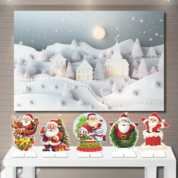 Painel Decoração Mega 1,5x1,0m e Kit Totem de Mesa Natal