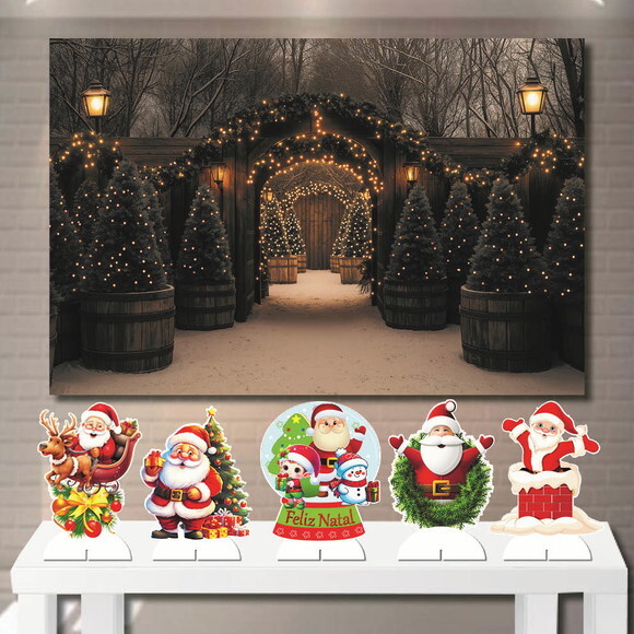 Painel Decoração Mega 1,5x1,0m e Kit Display Árvore de Natal