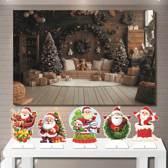 Painel Enfeite Mega 1,5x1,0m e Kit Totem de Mesa Natal