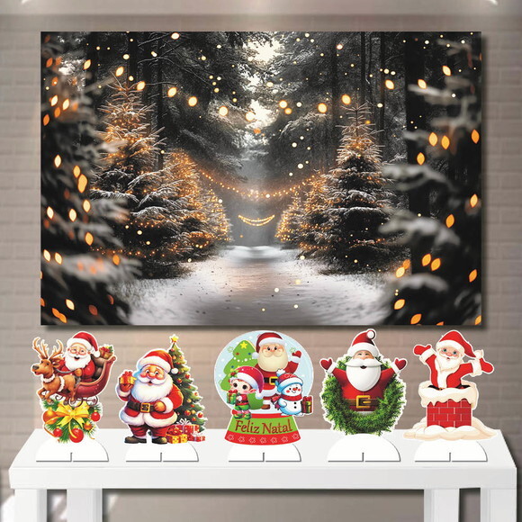 Painel Enfeite Mega 1,5x1,0m e Kit Totem de Mesa Natal