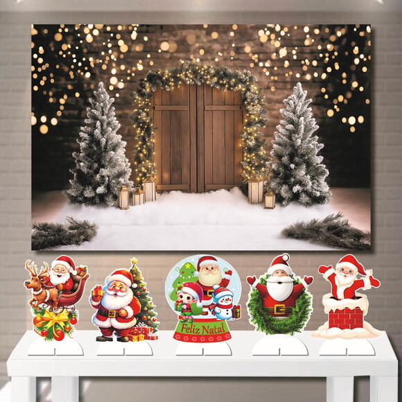 Painel Enfeite Mega 1,5x1,0m e Kit Totem de Mesa Natal