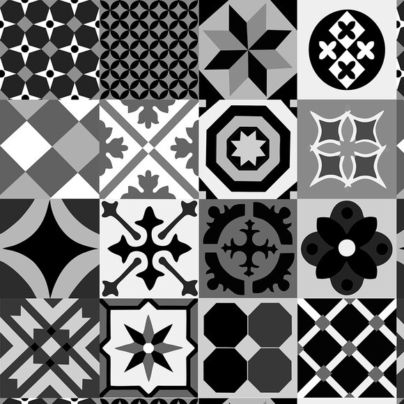 Papel de Parede Azulejo Tons de Preto e Cinza