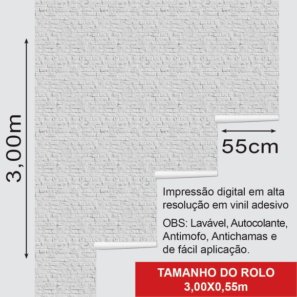 Papel de Parede Tijolos Branco Gelo Rústico 3d