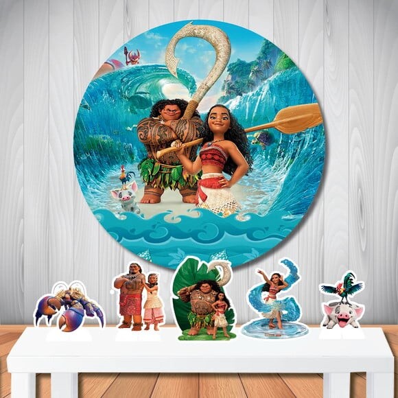 Decoração de Festa Moana Painel Redondo e Kit Display