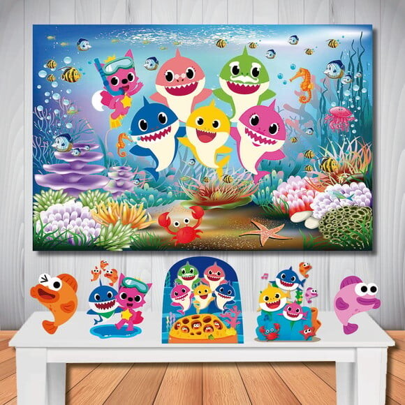 Kit Aniversário Festa Mega Painel + Display Baby Shark