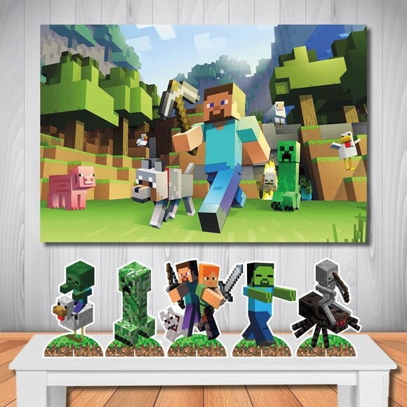 Kit Aniversário Festa Mega Painel + Display Minecraft