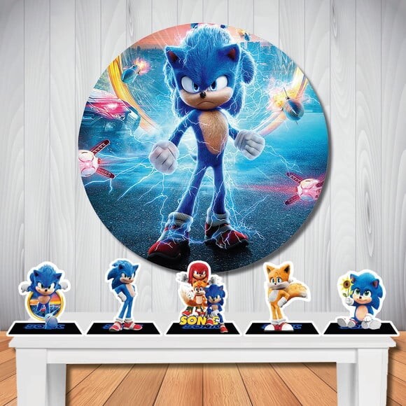 Kit Cenário Sonic Filme Painel Redondo e Display de Mesa