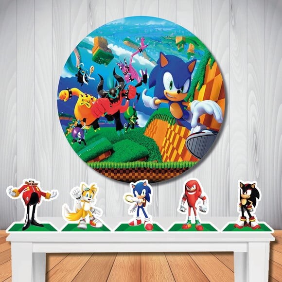 Kit Cenário Sonic Filme Painel Redondo e Display de Mesa