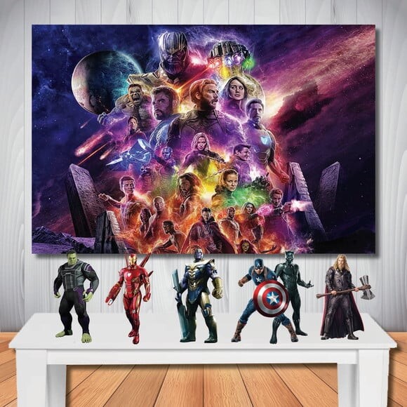 Kit Decoração de Festa Vingadores, Painel 1,5x1,0m e Display