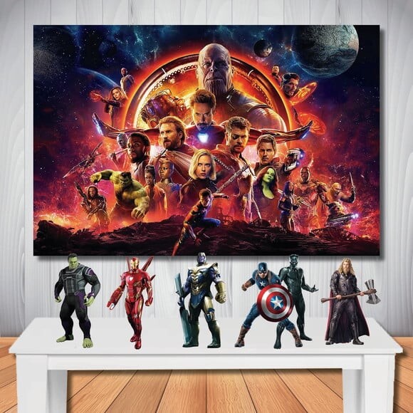 Kit Decoração de Festa Vingadores, Painel 1,5x1,0m e Display