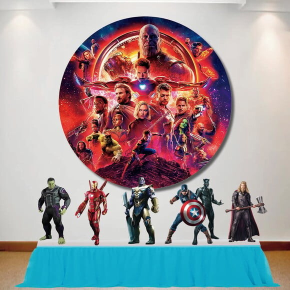 Kit Decoração Vingadores Ultimato Painel Redondo e Totem