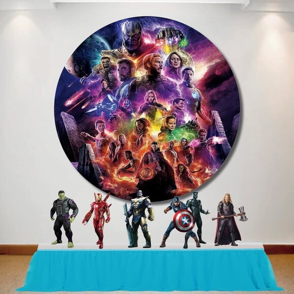 Kit Decoração Vingadores Ultimato Painel Redondo e Totem