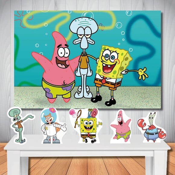 Kit Festa Bob Esponja Painel Infantil e Totem de Mesa