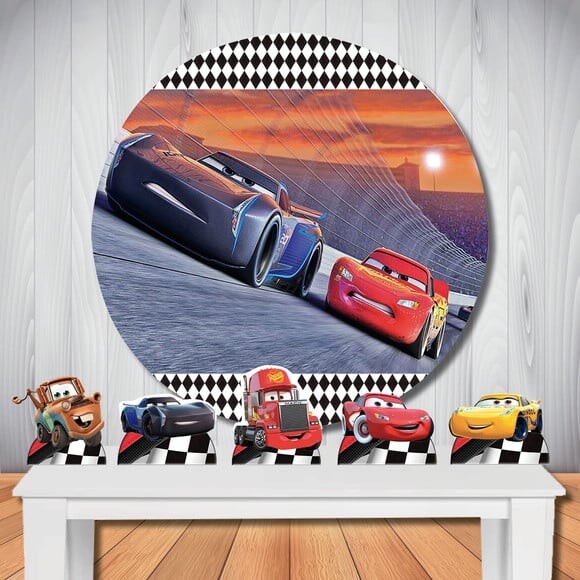 Kit Festa Carros 3 Painel Redondo e Display de Mesa