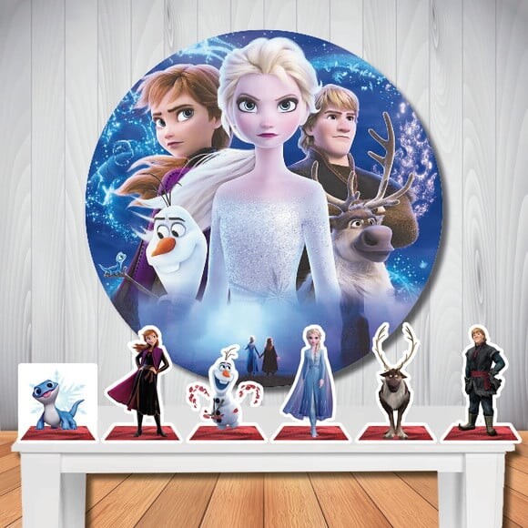 Kit Festa Frozen 2, Painel Redondo e Display de Mesa