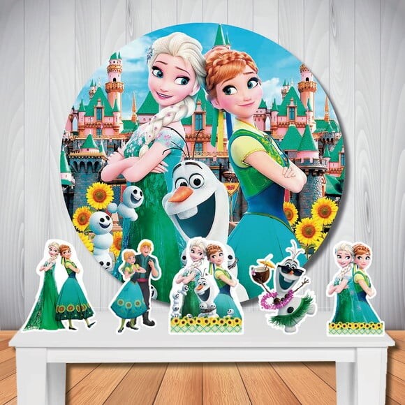 Kit Festa Frozen Fever Painel Redondo e Display de Mesa