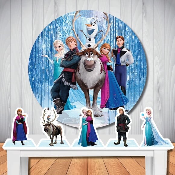 Kit Festa Frozen Painel Redondo e Display de Mesa