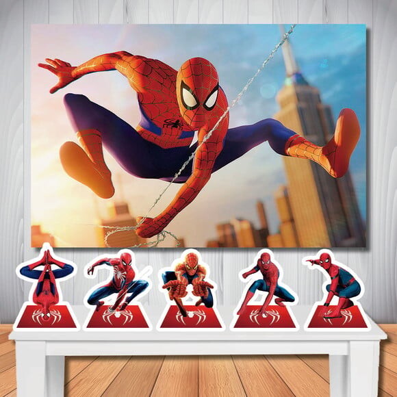 Kit Festa Homem Aranha Painel 1,50x1,00m e Display de Mesa