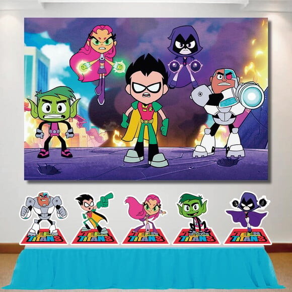 Kit Festa Jovens Titãs Painel Decoração e Display de Mesa