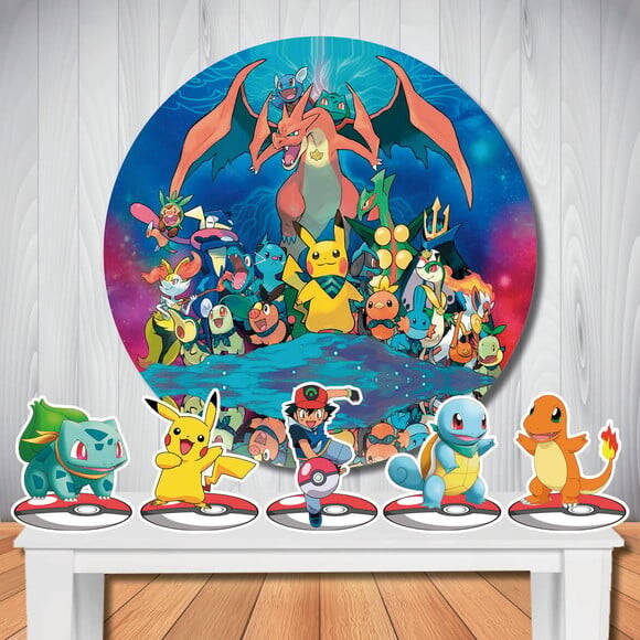 Kit Festa Pokémon Painel Circular Cenário e Display de Mesa