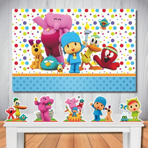 Kit Festa Pocoyo Painel de Aniversário e Totem de Mesa