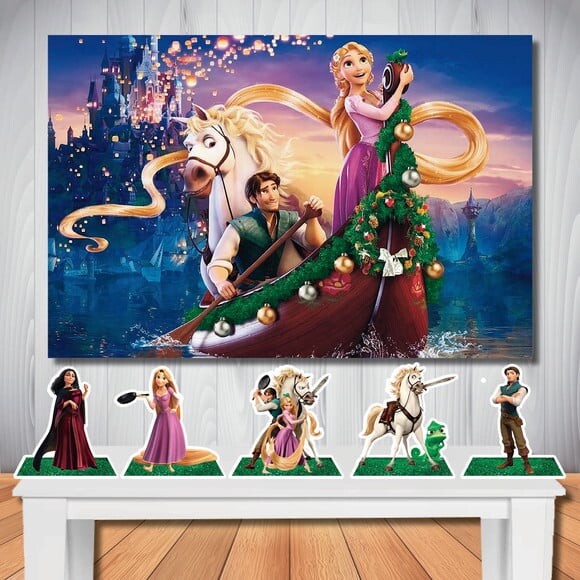 Kit Festa Rapunzel Enrolados Painel Infantil e Display Mesa