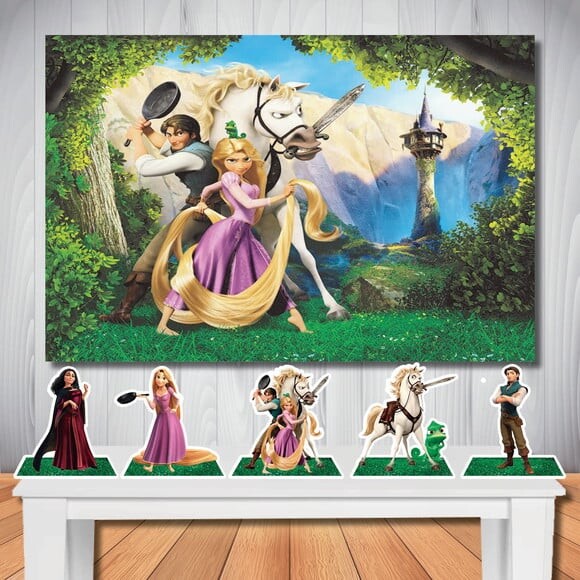 Kit Festa Rapunzel Enrolados Painel Infantil e Display Mesa