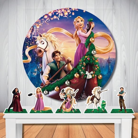 Kit Festa Rapunzel Enrolados Painel Redondo e Display