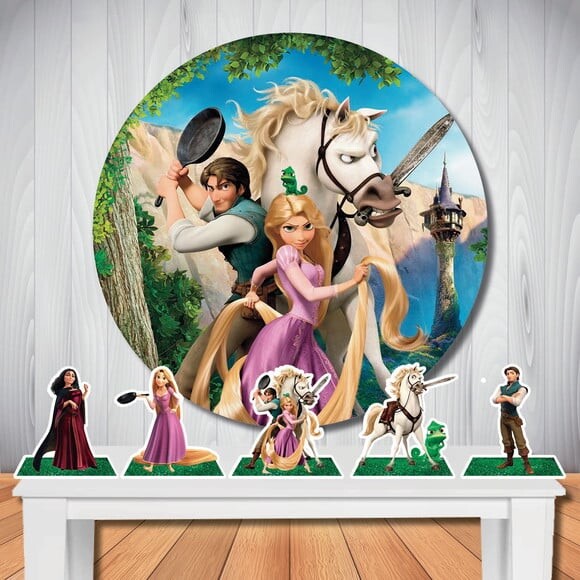 Kit Festa Rapunzel Enrolados Painel Redondo e Totem