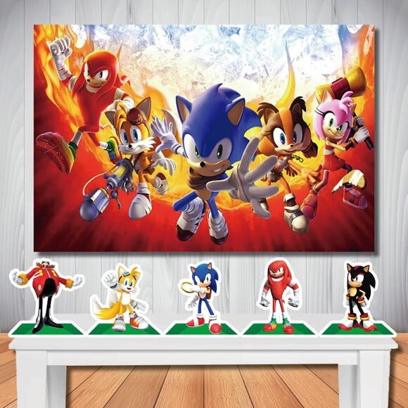 Kit Festa Sonic Painel Decoração 1,50x1,00 e Display de Mesa