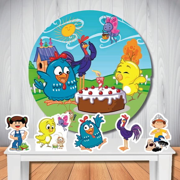 Kit Galinha Pintadinha Painel Redondo 1,50x1,50m e Totem
