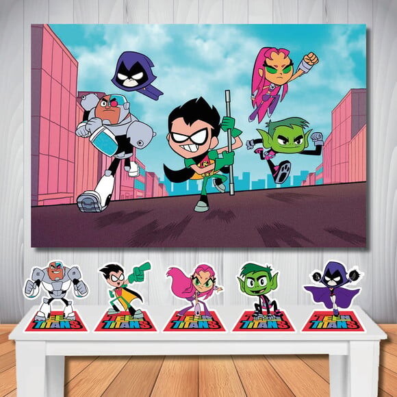 Kit Jovens Titãs Painel Cenário 1,5x1,0m e Display de Mesa